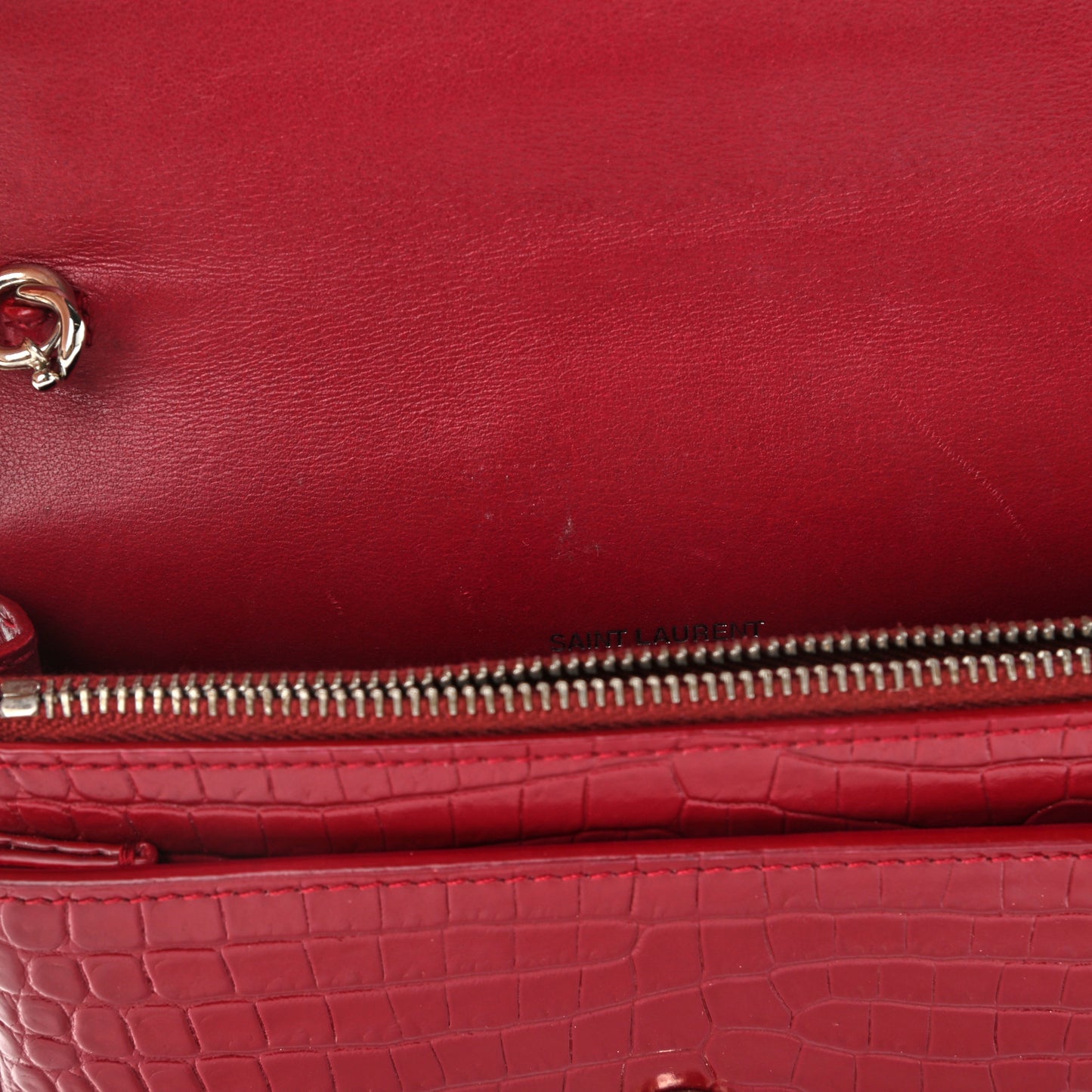 Calfskin Crocodile Embossed Monogram Sunset Chain Wallet Amaretto