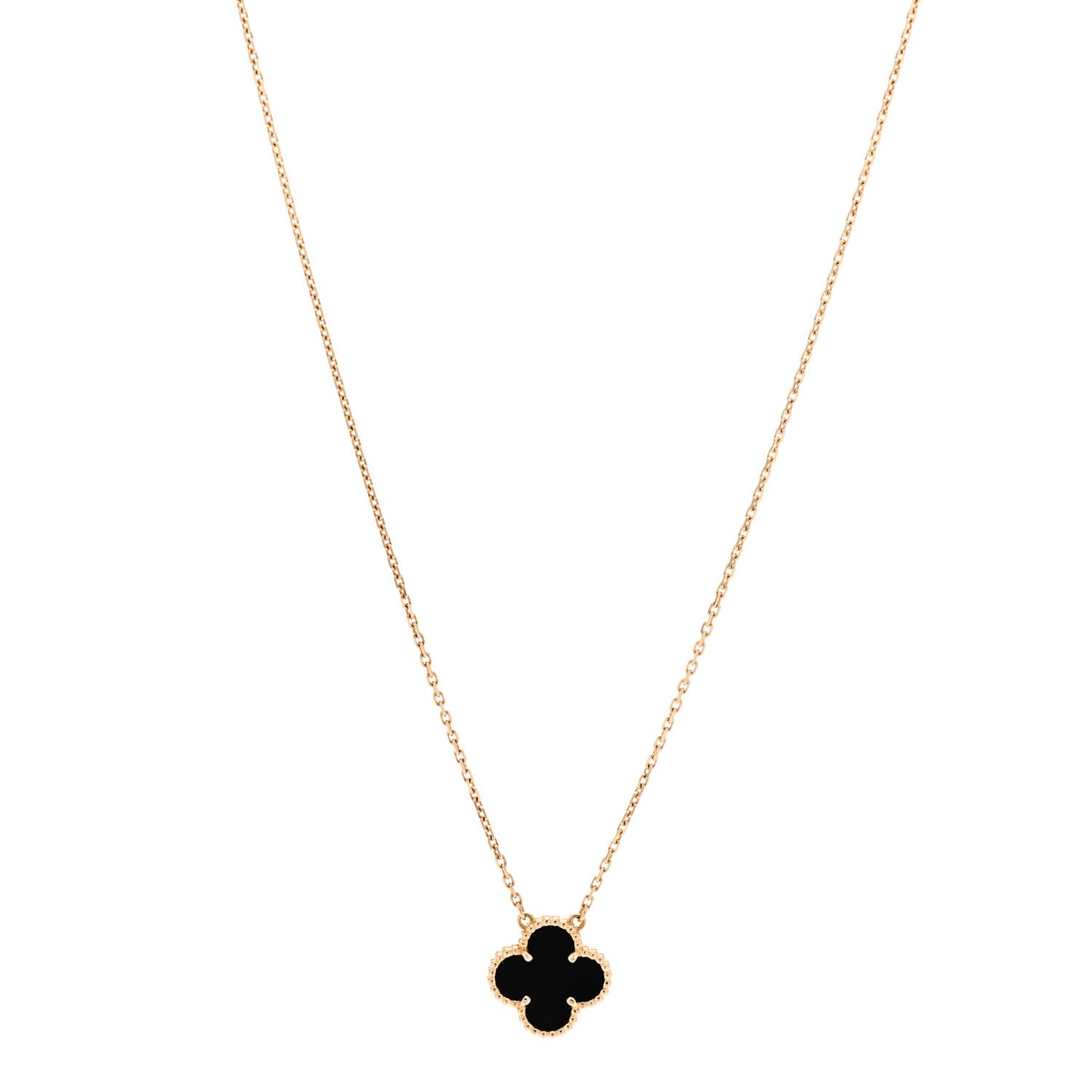 18K Yellow Gold Black Onyx Vintage Alhambra Pendant Necklace