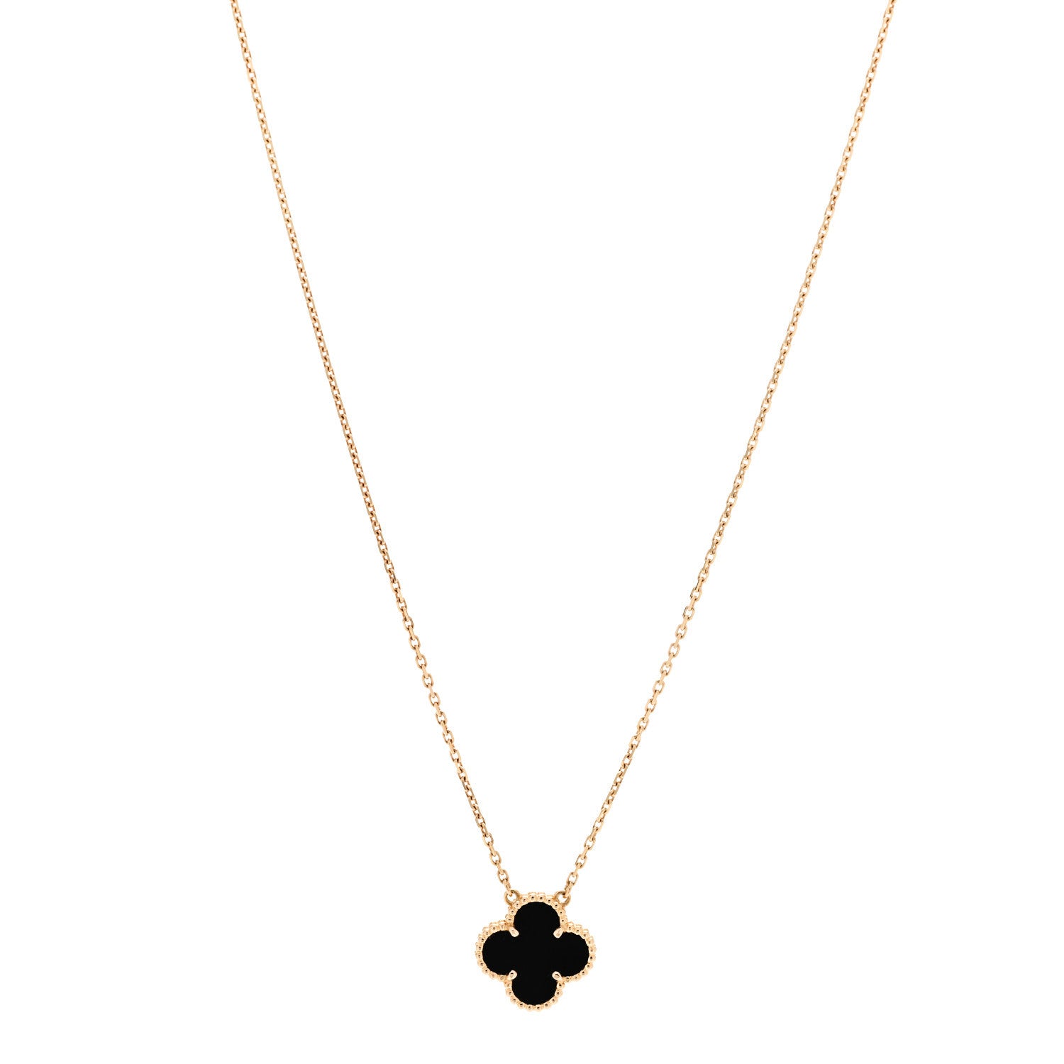 Van Cleef & Arpels 18K Yellow Gold Black Onyx Vintage Alhambra Pendant Necklace 1 of 6