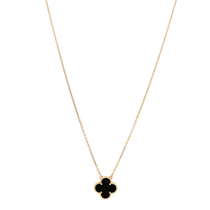 Van Cleef & Arpels 18K Yellow Gold Black Onyx Vintage Alhambra Pendant Necklace 1 of 6