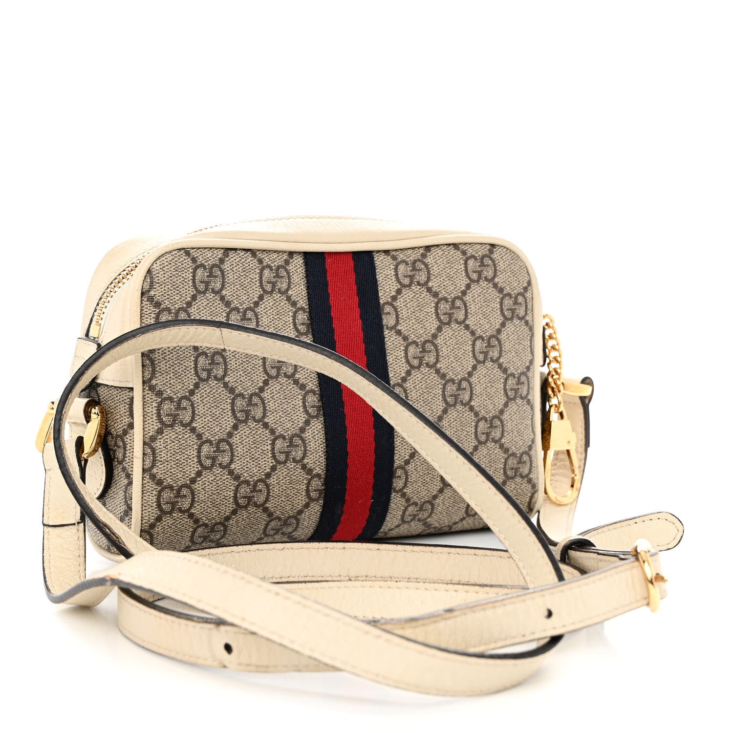 Gucci GG Supreme Monogram Textured Calfskin Web Mini Ophidia Shoulder Bag Beige Ebony Mystic White 3 of 11