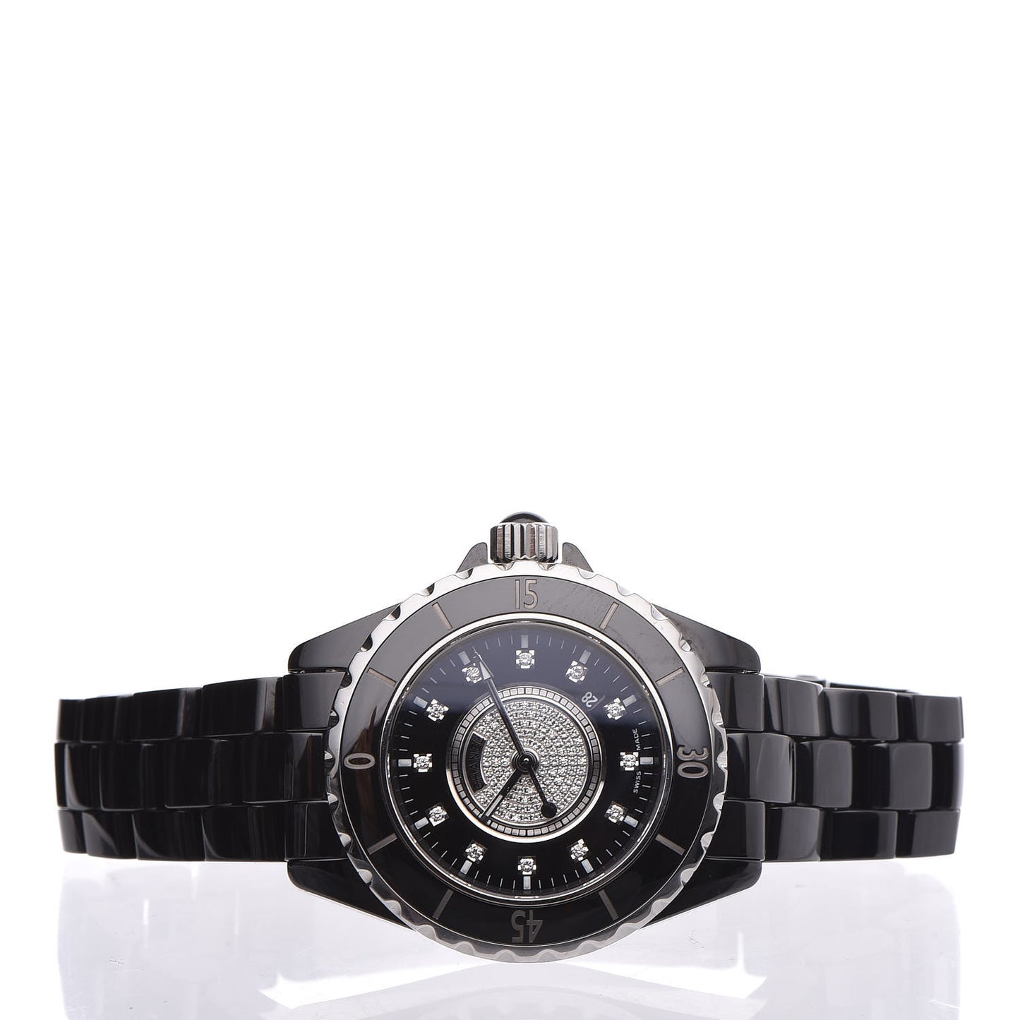 Stainless Steel Ceramic Diamond Dial 33mm J12 Quartz Watch Black
