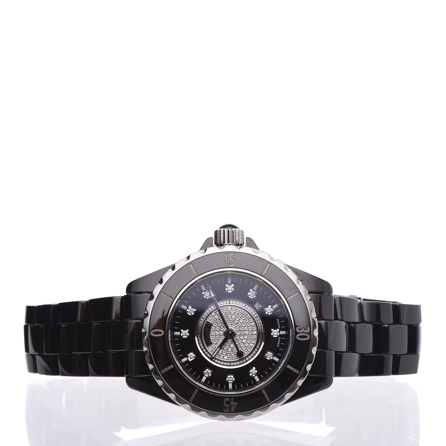 Chanel Stainless Steel Ceramic Diamond Dial 33mm J12 Quartz Watch Black 3 of 7