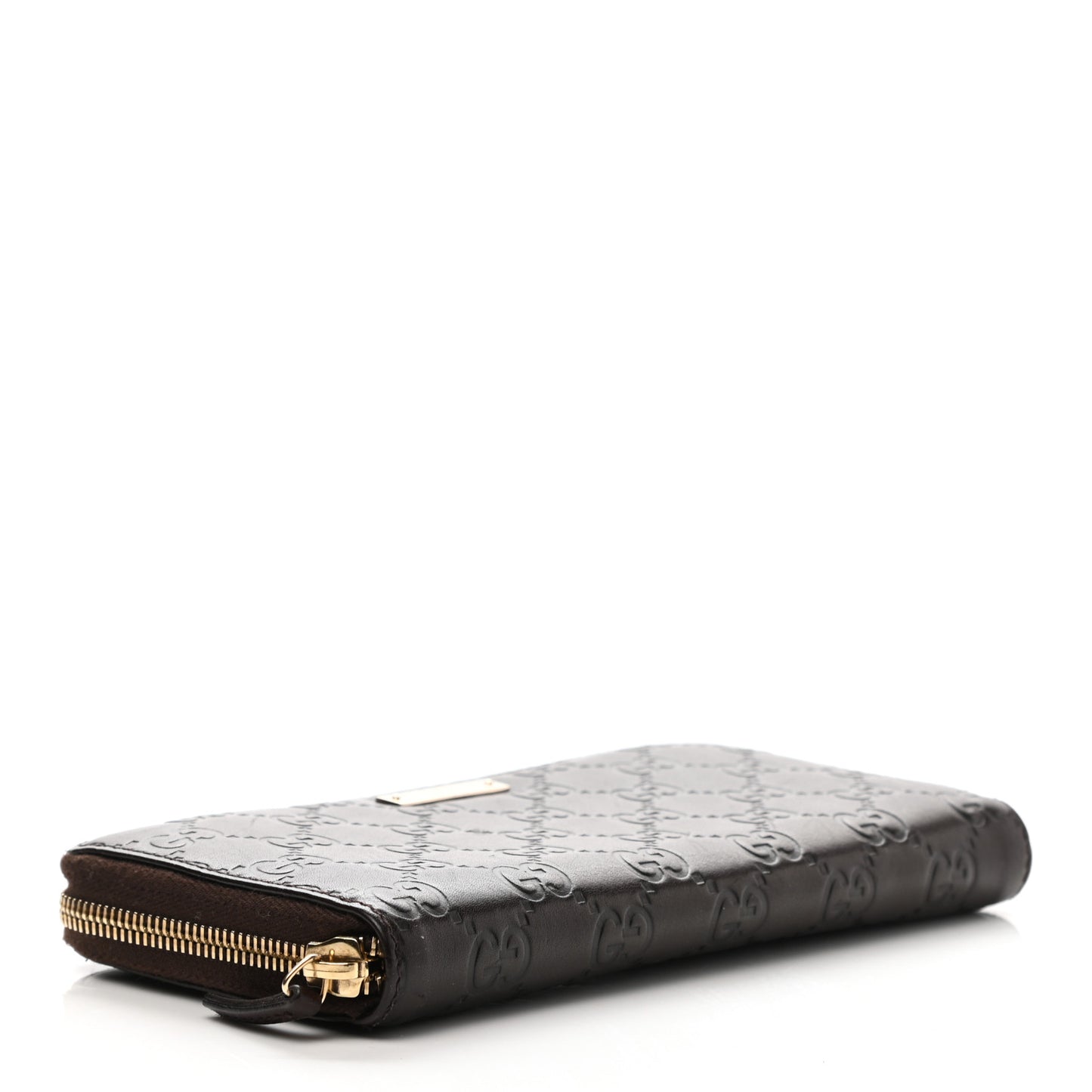 Guccissima Margaux Calfskin Metal Bar Zip Around Wallet Chocolate
