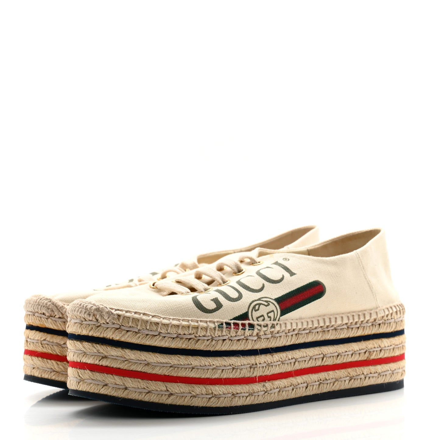 Canvas Logo Lace-Up Platform Espadrilles 39 Greggio Grege