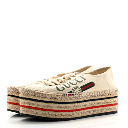 Gucci Canvas Logo Lace-Up Platform Espadrilles 39 Greggio Grege 3 of 10