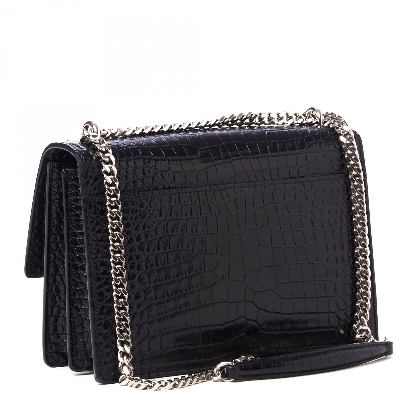 Calfskin Crocodile Embossed Medium Monogram Sunset Black