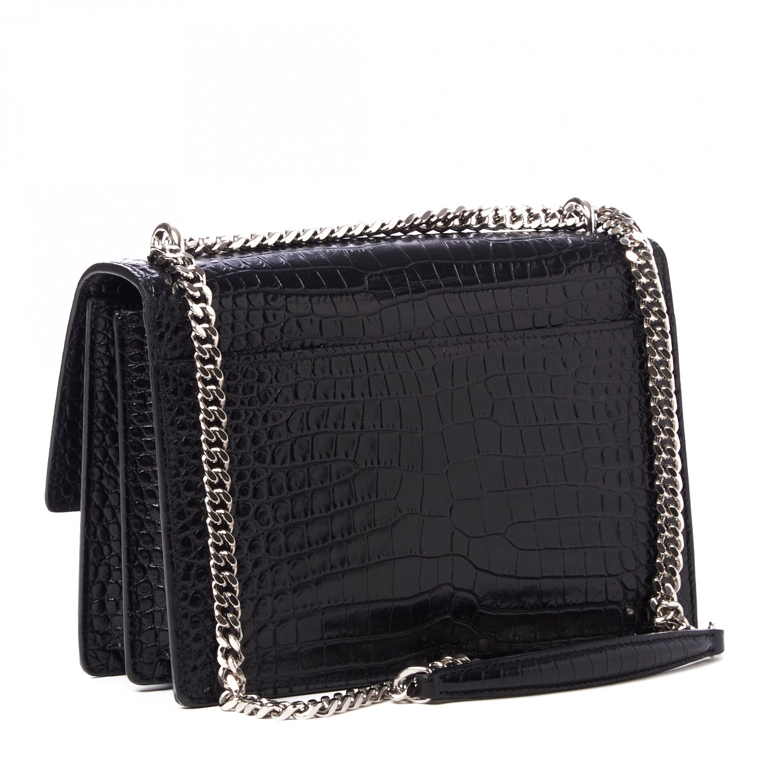Saint Laurent Calfskin Crocodile Embossed Medium Monogram Sunset Black 3 of 9