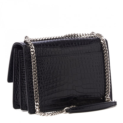 Saint Laurent Calfskin Crocodile Embossed Medium Monogram Sunset Black 3 of 9