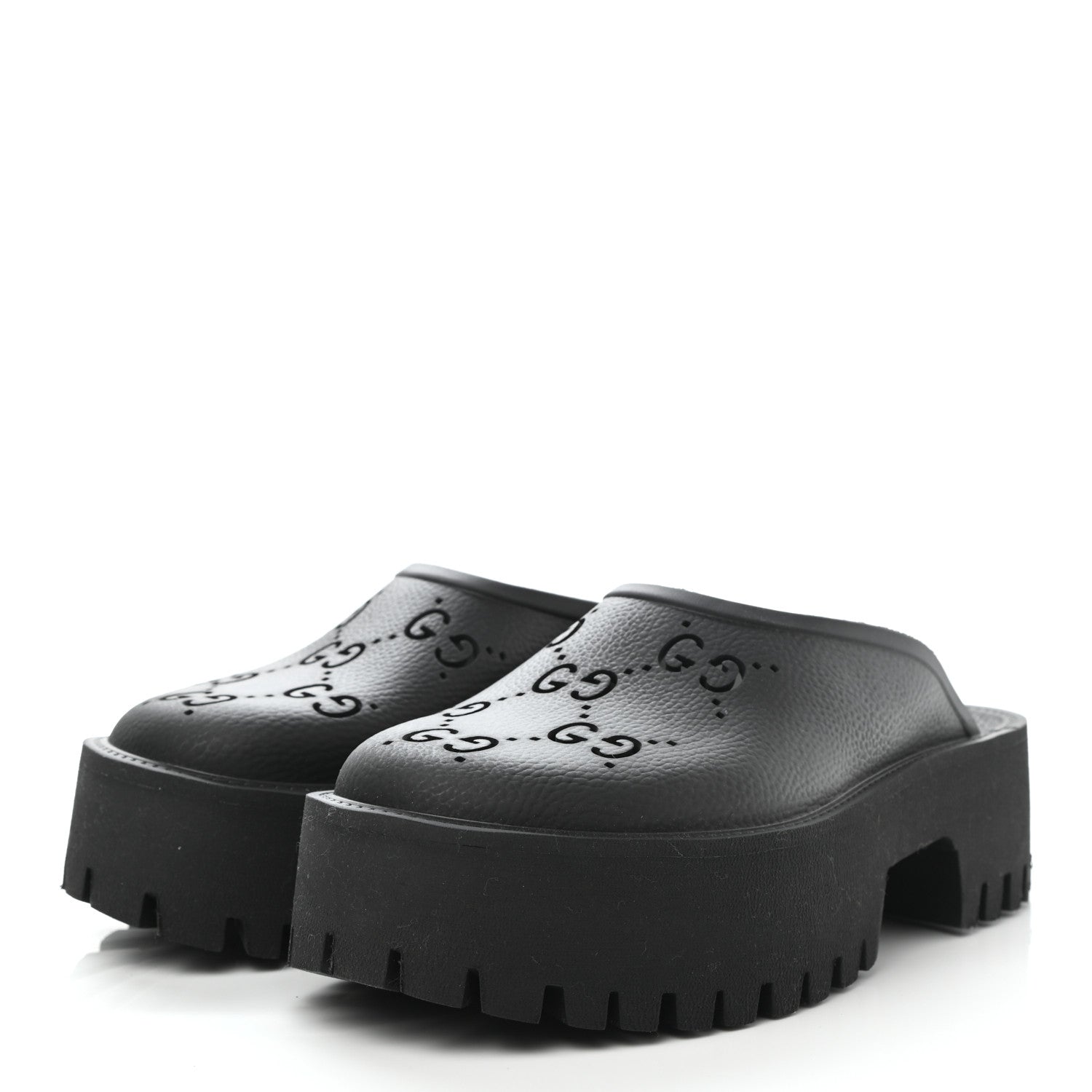Gucci Rubber GG Monogram Perforated Elea Platform 55mm Lug Sole Sandals 38 Black 3 of 7