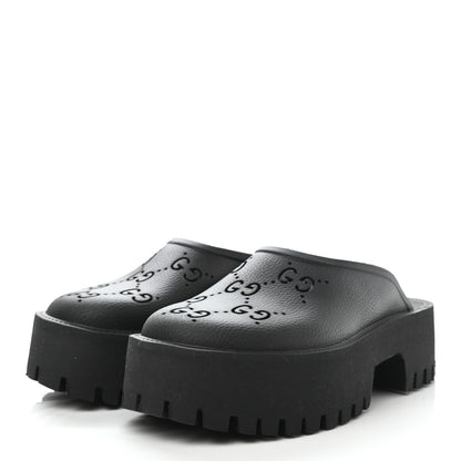Gucci Rubber GG Monogram Perforated Elea Platform 55mm Lug Sole Sandals 38 Black 3 of 7