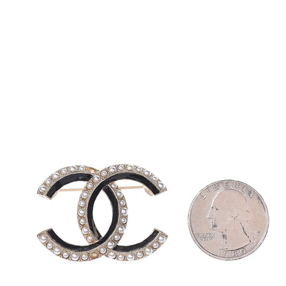 Chanel Pearl Enamel CC Brooch Black Gold 2 of 4