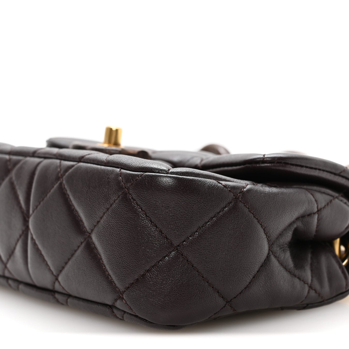 Lambskin Wenge Quilted Mini Fashion Wood Square Flap Dark Purple