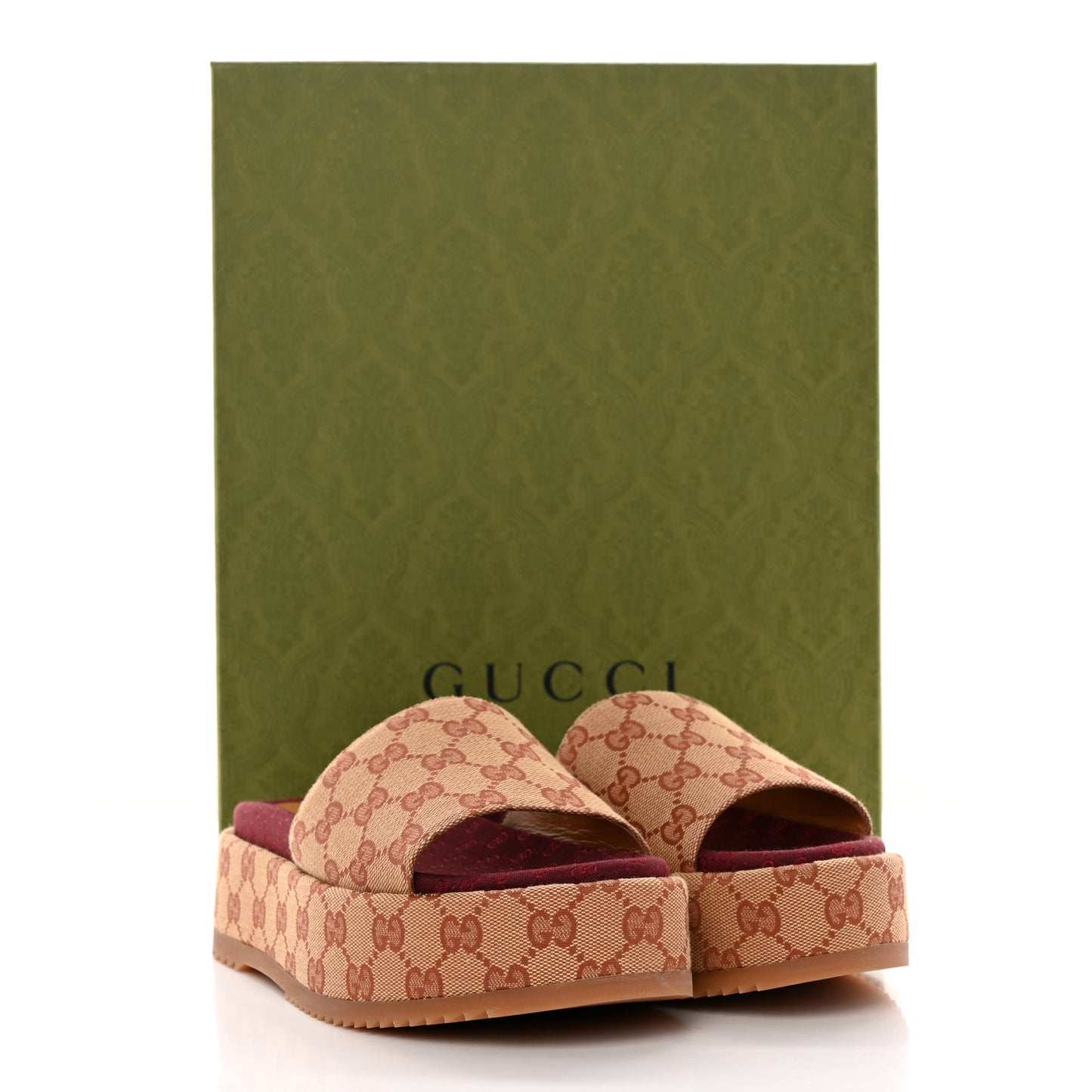 Canvas GG Monogram Angelina Platform Slide Sandals 37.5 Beige Ruggine