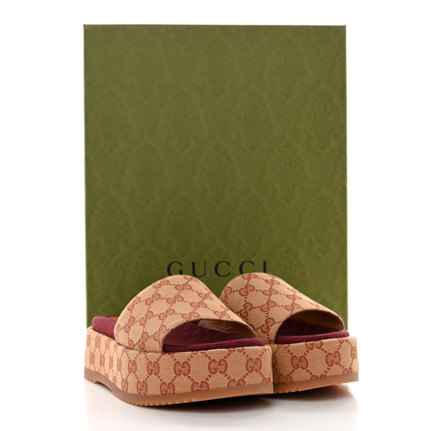 Gucci Canvas GG Monogram Angelina Platform Slide Sandals 37.5 Beige Ruggine 10 of 10