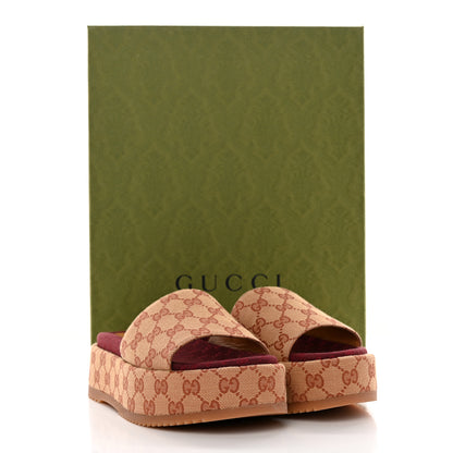Gucci Canvas GG Monogram Angelina Platform Slide Sandals 37.5 Beige Ruggine 10 of 10