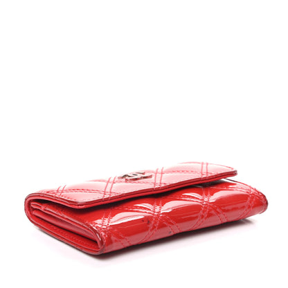 Chanel Patent Quilted Double Stitched Flap Card Holder Red 4 of 13