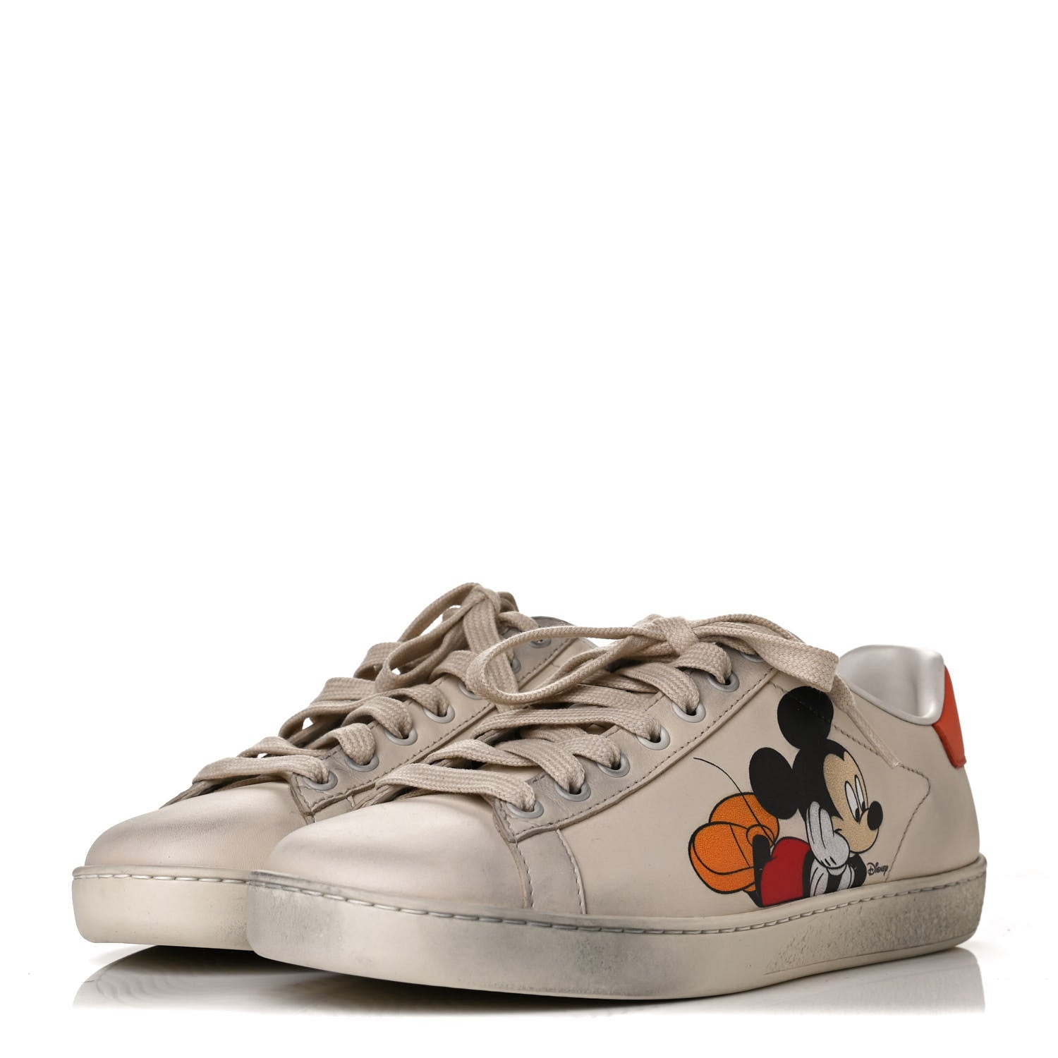 Gucci X DISNEY Miro Soft Calfskin Mickey Mouse Print Womens Ace Sneakers 36.5 Ivory Deep Orange 3 of 6