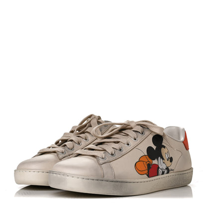 Gucci X DISNEY Miro Soft Calfskin Mickey Mouse Print Womens Ace Sneakers 36.5 Ivory Deep Orange 3 of 6