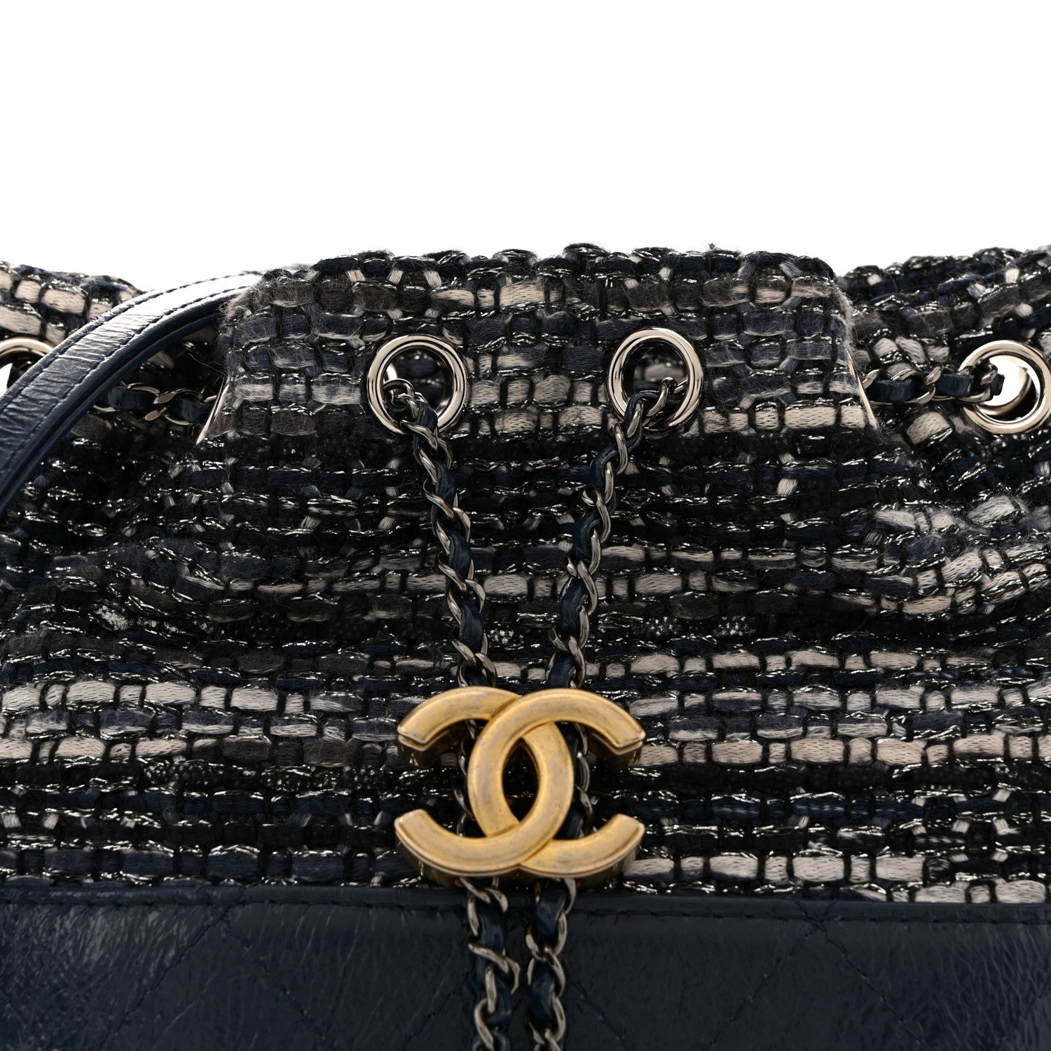 Chanel Tweed Calfskin Quilted Small Gabrielle Bucket Blue Multicolor 8 of 12