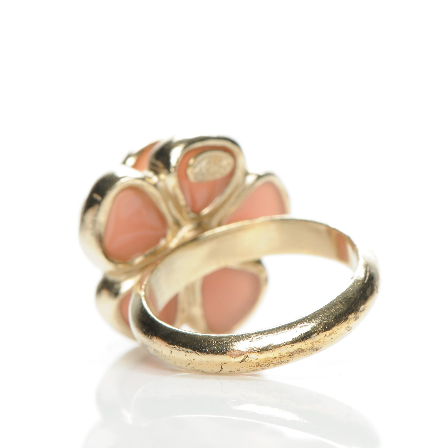 Gripoix Pearl CC Camellia Ring Pink Gold 5.75