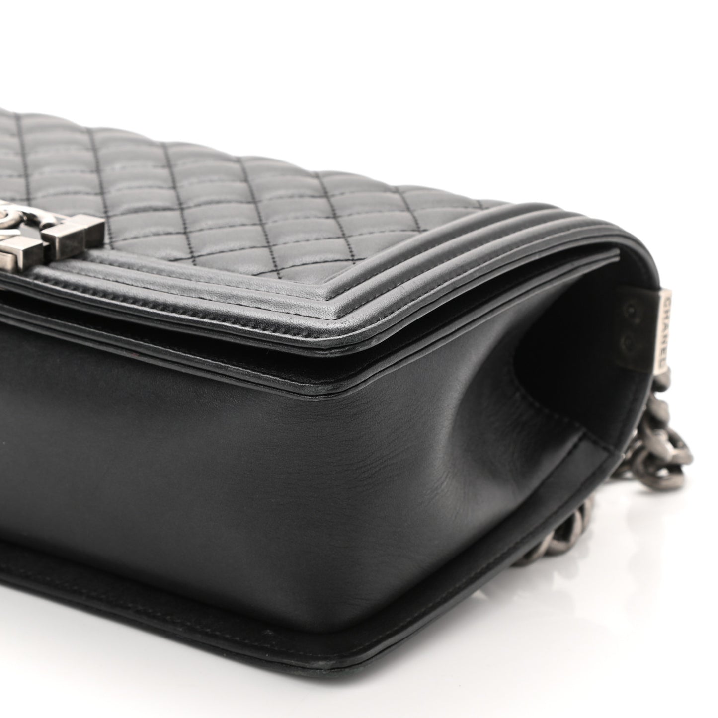 Metallic Calfskin Quilted Medium Boy Flap Black