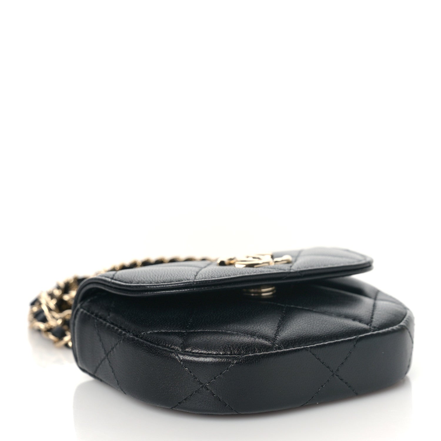 Chanel Lambskin Quilted Pearl Top Handle Clutch With Chain Black 4 of 12