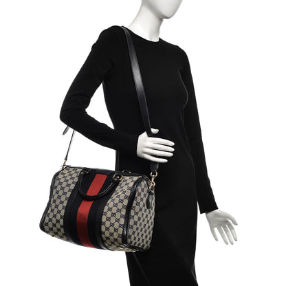 Gucci Monogram Selleria Calfskin Vintage Web Medium Boston Beige Blue 2 of 12