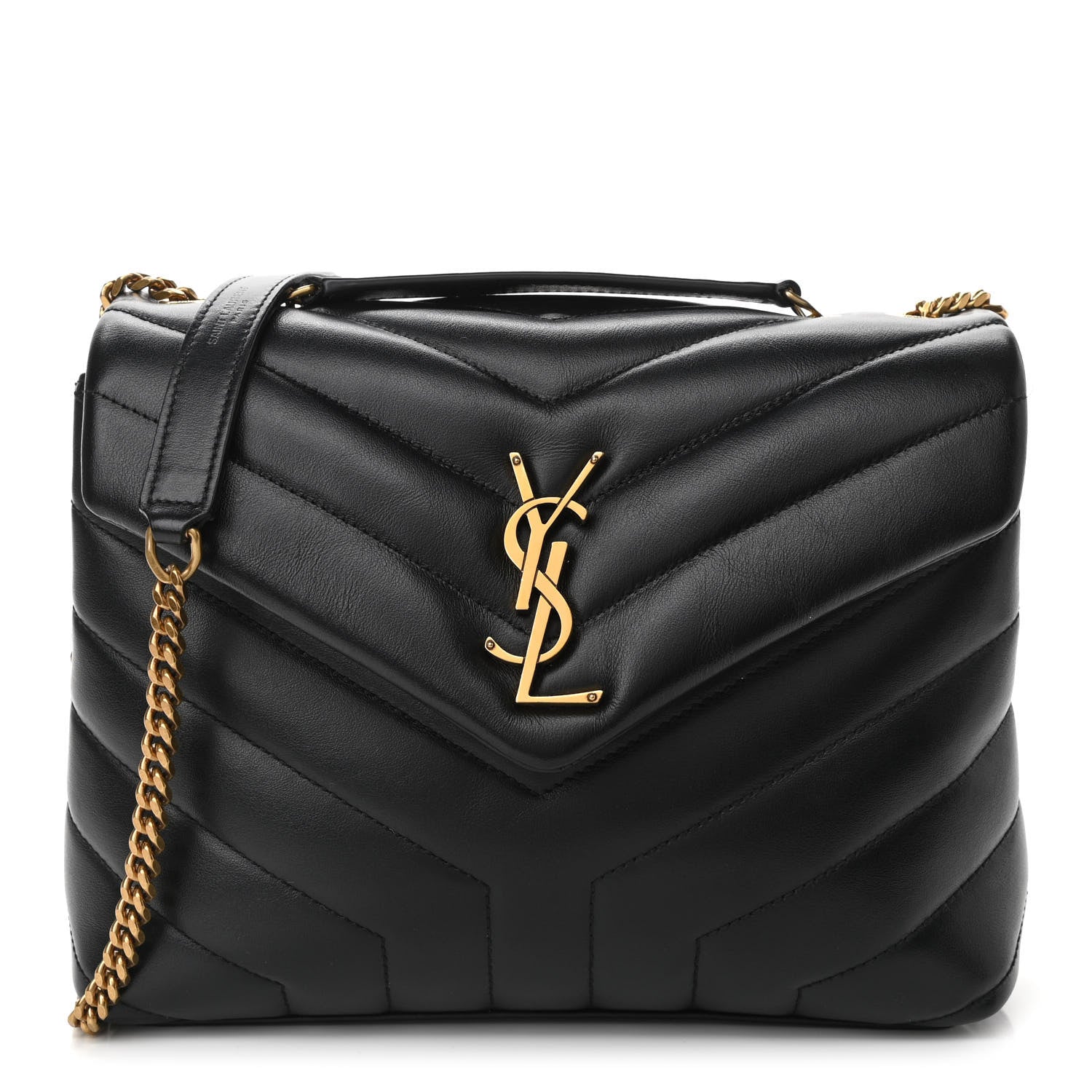 Saint Laurent Calfskin Y Quilted Monogram Small Loulou Chain Satchel Black 1 of 12