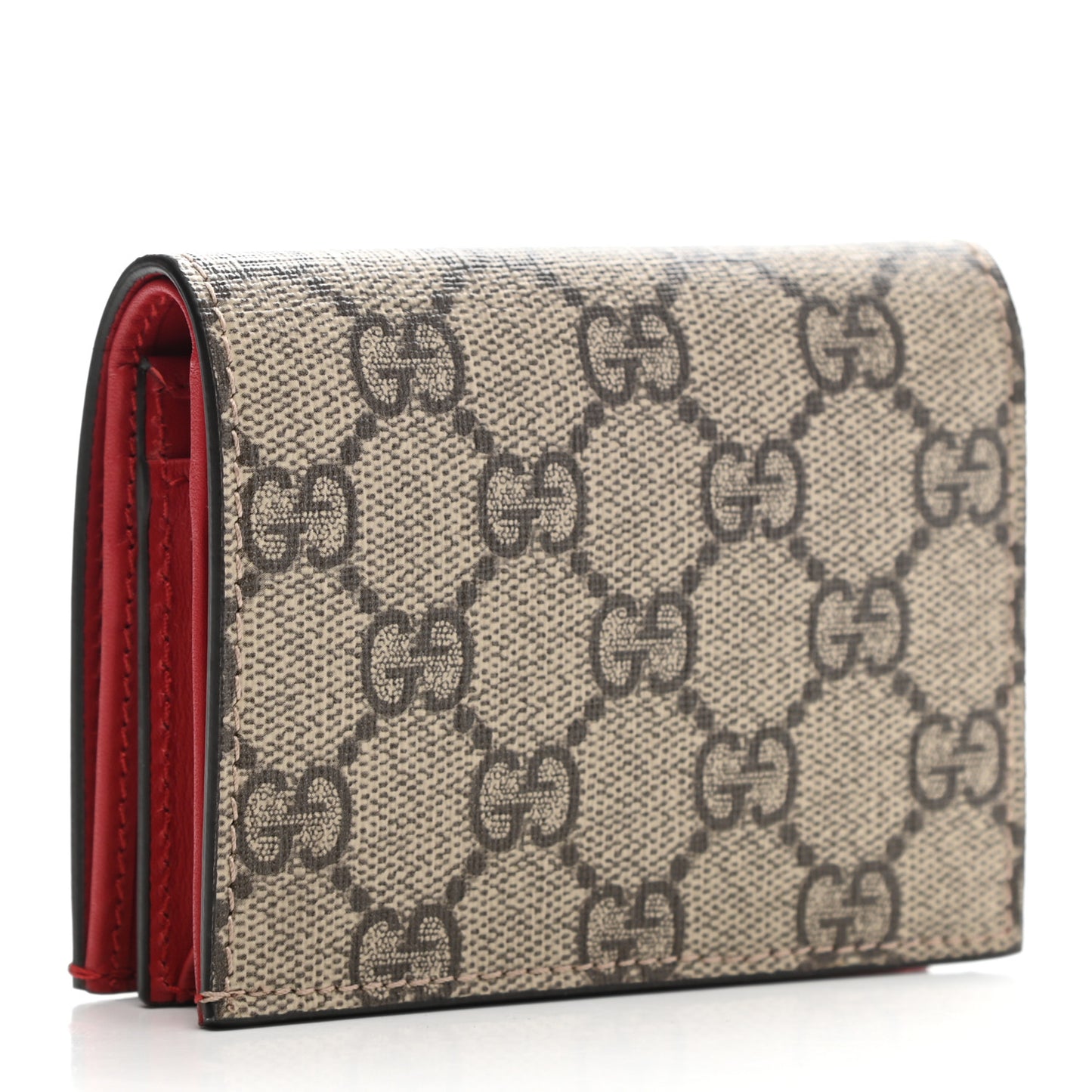 GG Supreme Monogram Cherry Embellished Card Case Wallet Hibiscus Red