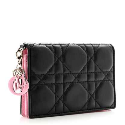 Christian Dior Lambskin Cannage Bi-Color Small Lady Dior Flap Card Holder Black Pink 3 of 13
