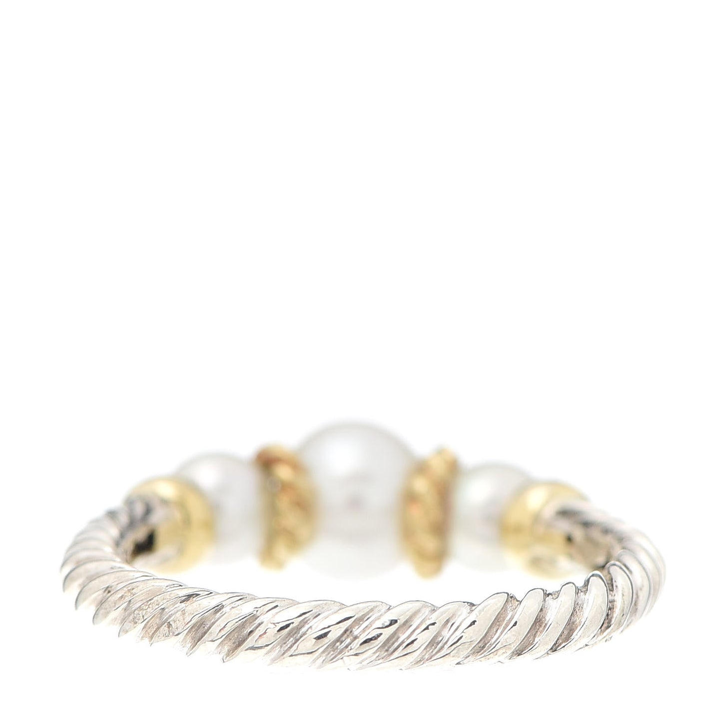 Sterling Silver 18K Yellow Gold Pearl Triple Cable Ring 54 6.75