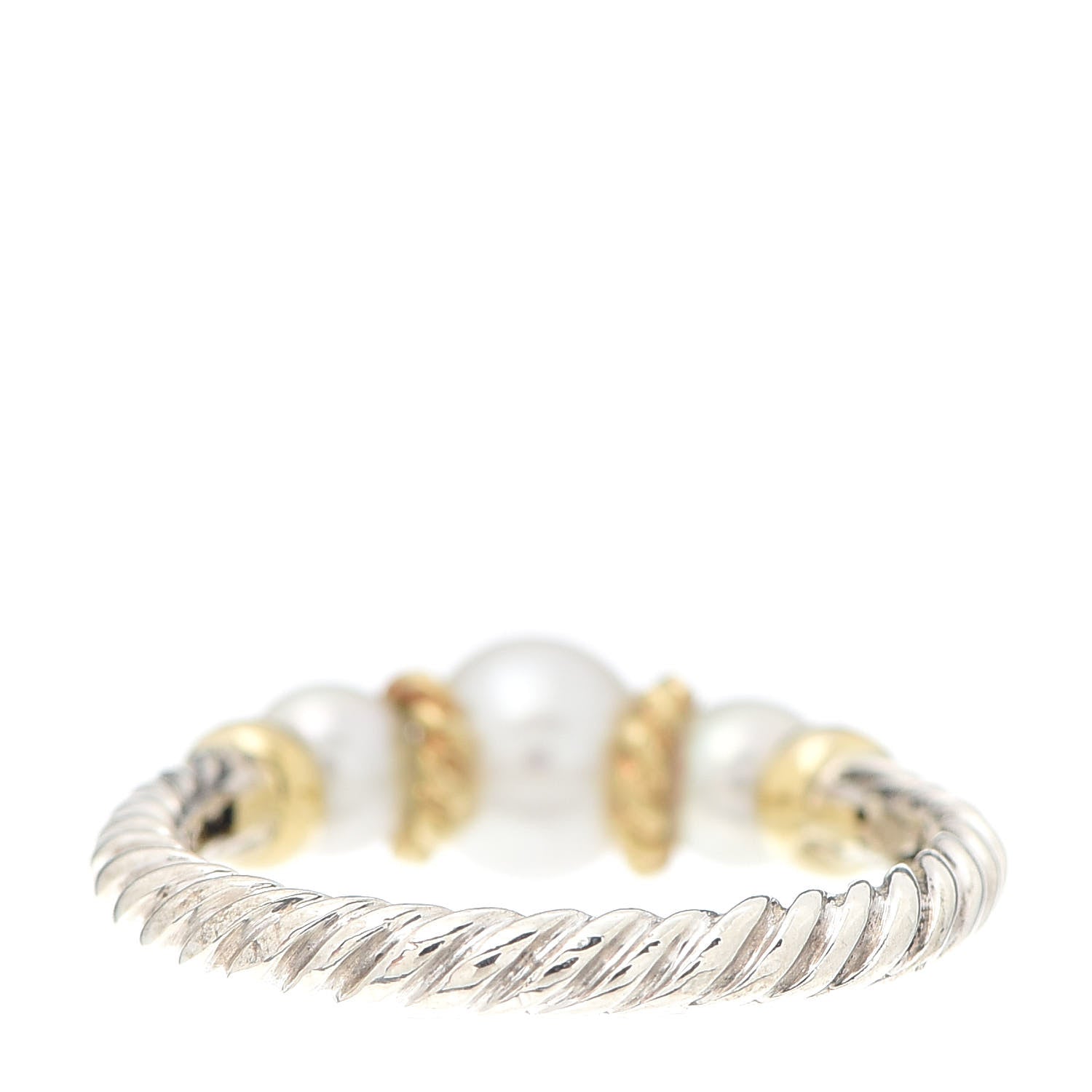 David Yurman Sterling Silver 18K Yellow Gold Pearl Triple Cable Ring 54 6.75 3 of 4