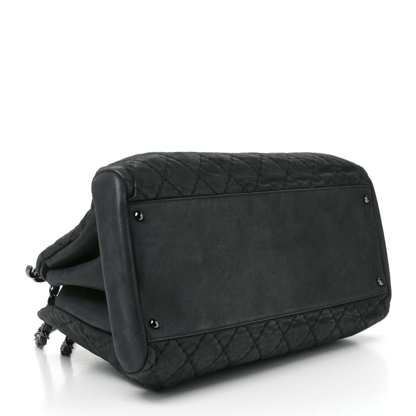 Iridescent Calfskin Large Just Mademoiselle Bowling Bag Black