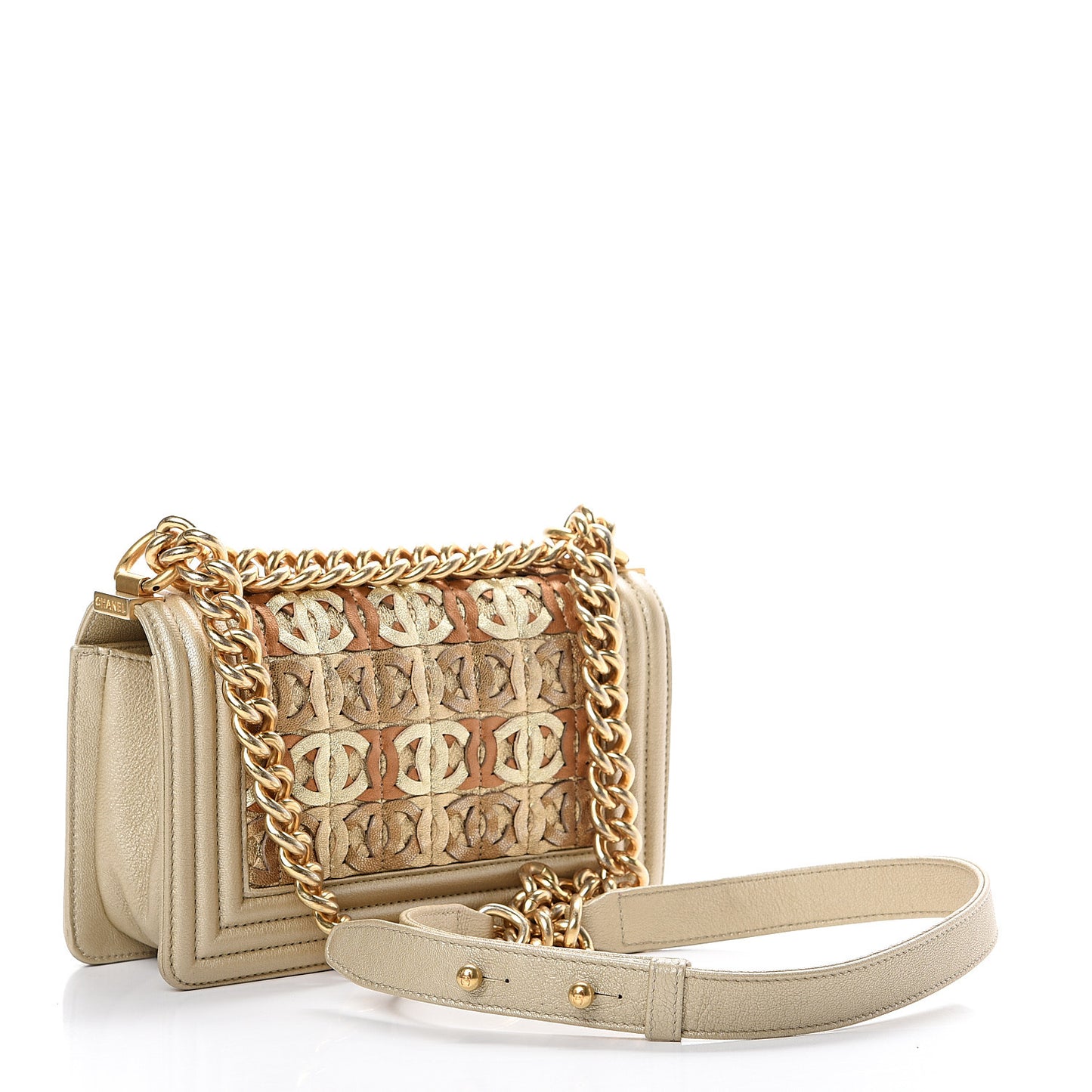 Metallic Lambskin Small Golden CC Boy Flap Gold