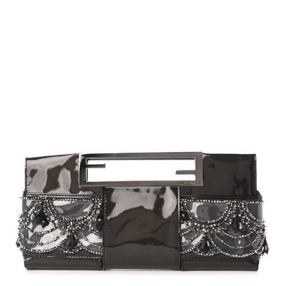 Fendi Patent Embellished Cutout Baguette Clutch Black 1 of 9