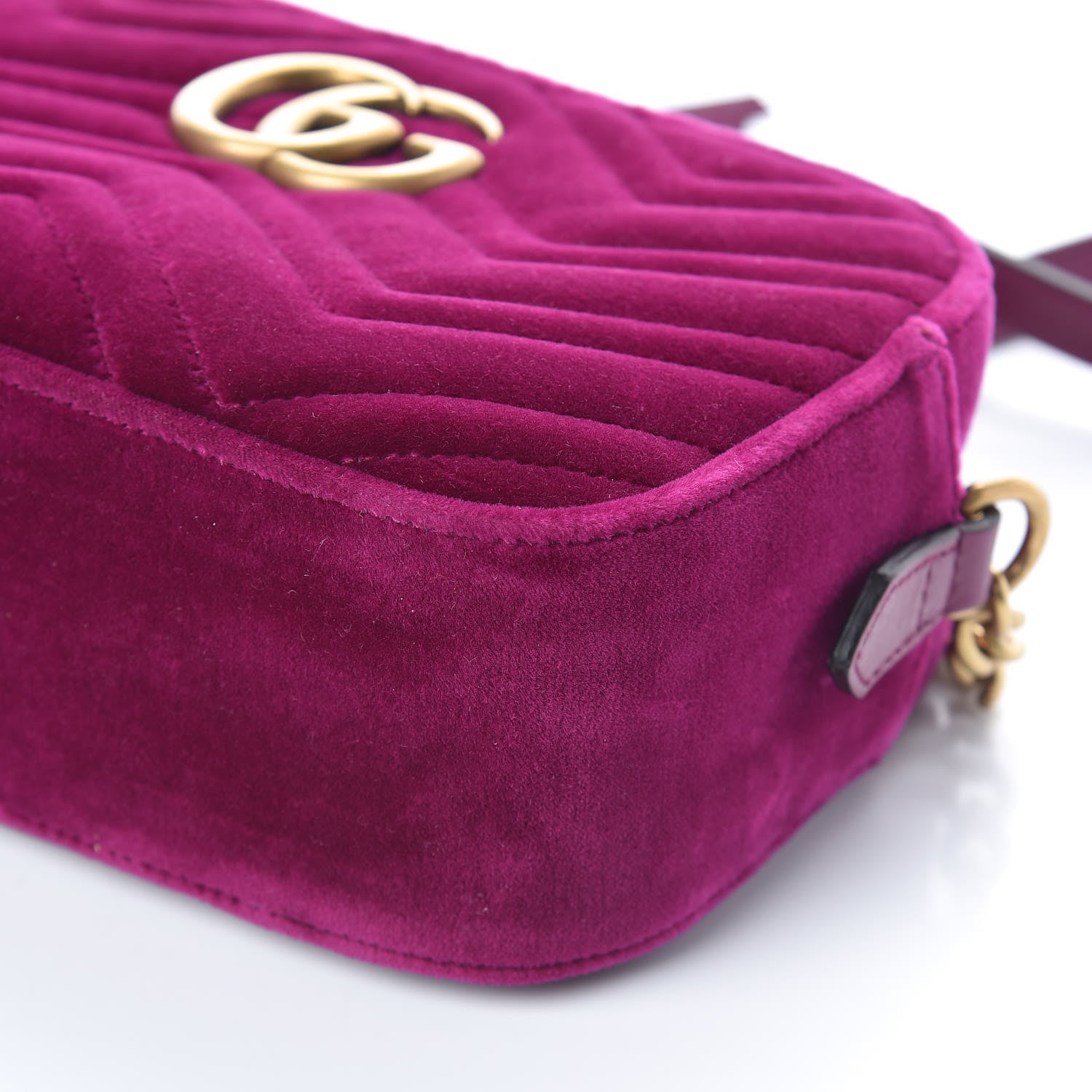 Gucci Velvet Matelasse Small GG Marmont Chain Shoulder Bag Fuchsia Violet Cyclamen 10 of 10