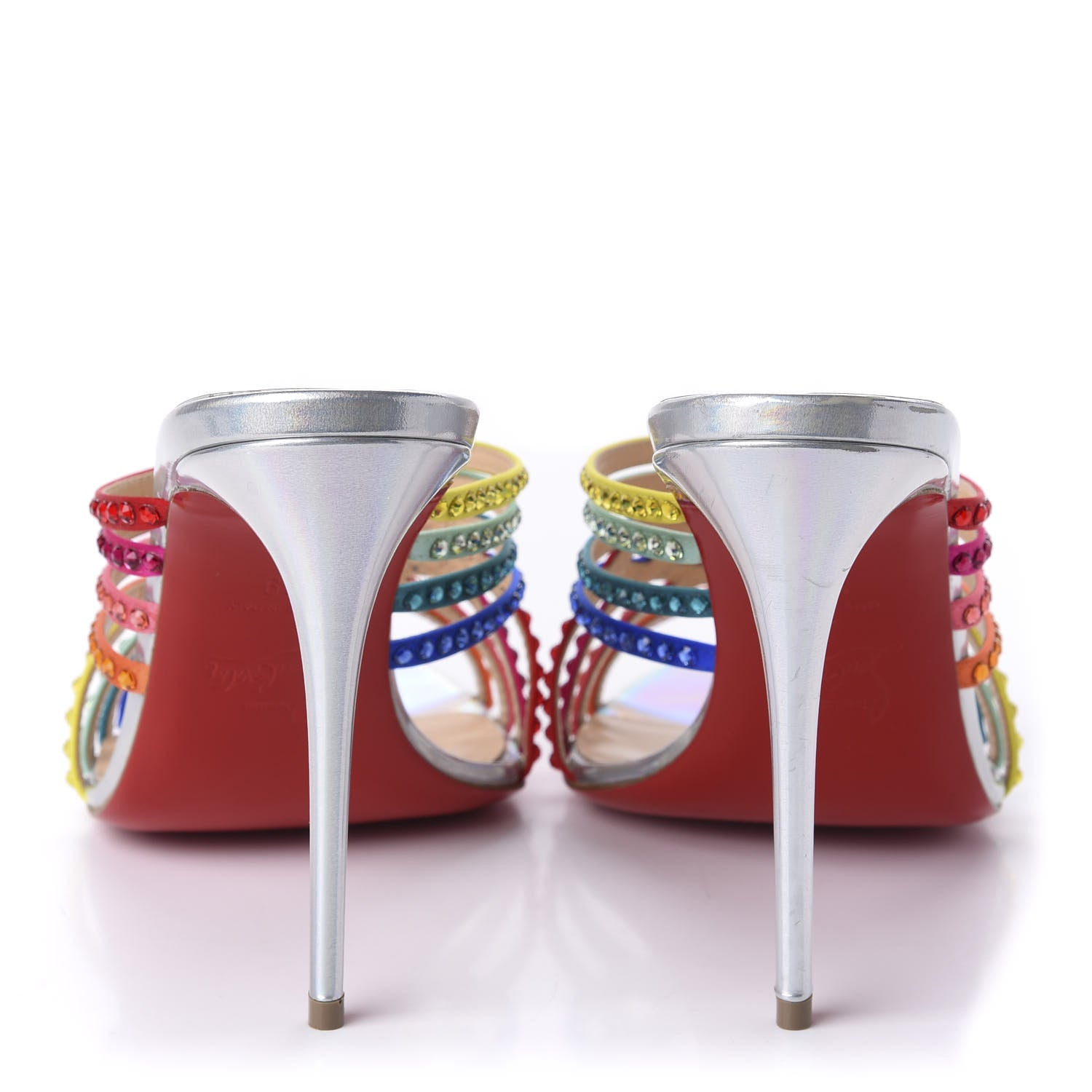 Christian Louboutin Specchio Calfskin Crystal Marthastrass 100 Slide Sandals 39 Silver Multicolor 6 of 10