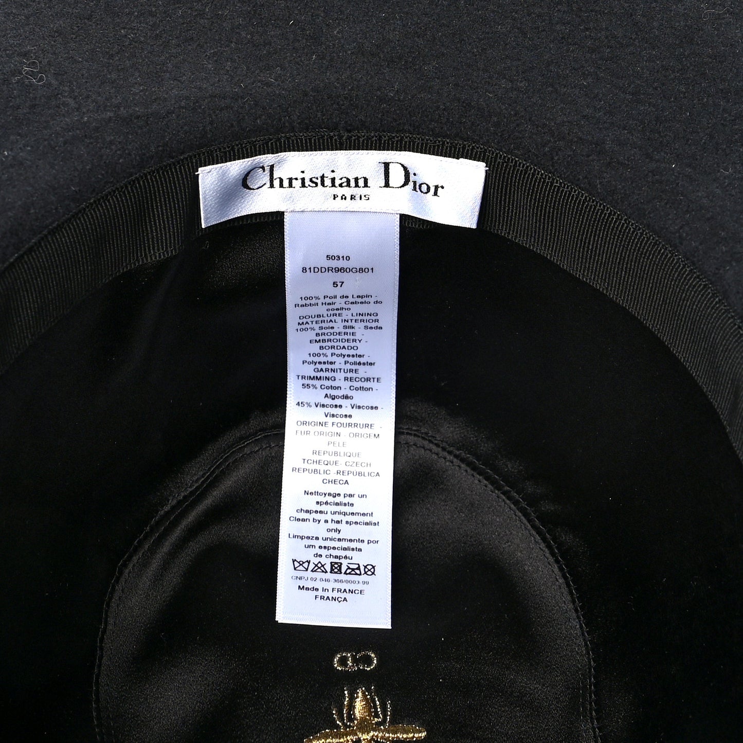 Rabbit Felt Dior Hat 57 Black