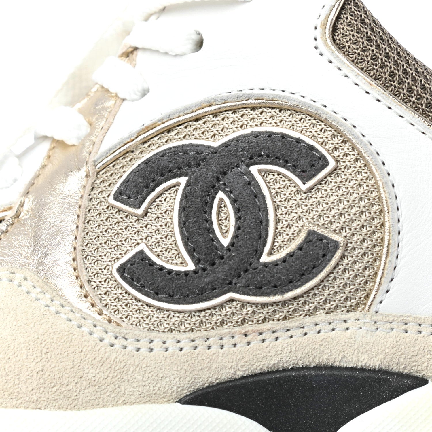Chanel Suede Calfskin CC Sneakers 37.5 Beige Gold 8 of 10