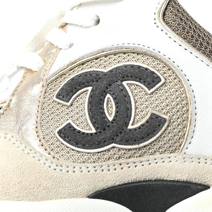 Chanel Suede Calfskin CC Sneakers 37.5 Beige Gold 8 of 10