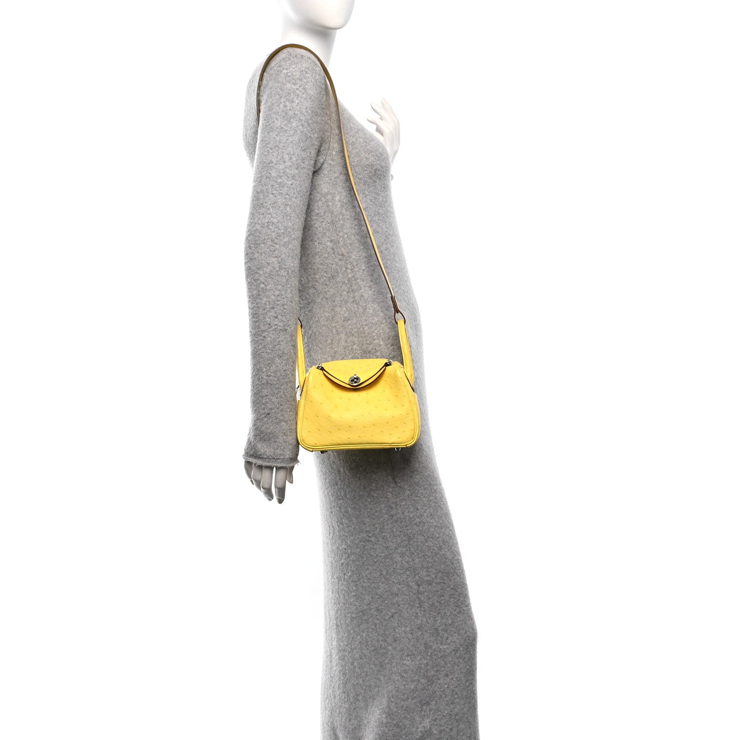 Hermes Ostrich Mini Lindy 20 Jaune Citron 2 of 11