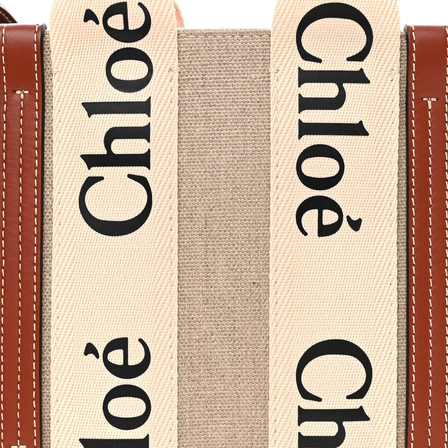 Linen Calfskin Small Woody Ribbon Tote With Strap White Brown