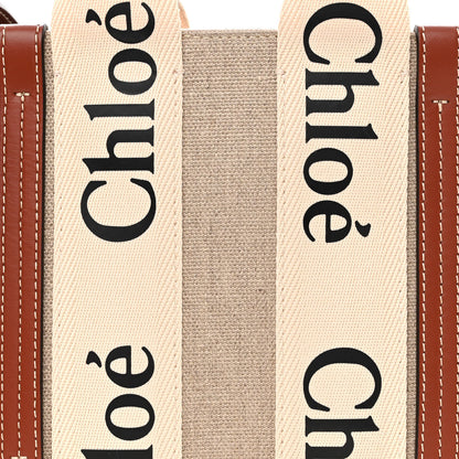 Chloe Linen Calfskin Small Woody Ribbon Tote With Strap White Brown 8 of 10