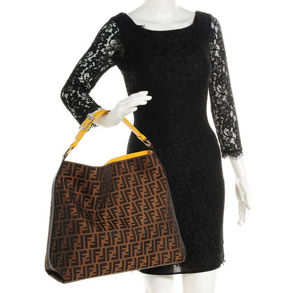 Fendi Zucca Vitello Large Hobo Tobacco Ocra Moro Black 2 of 12