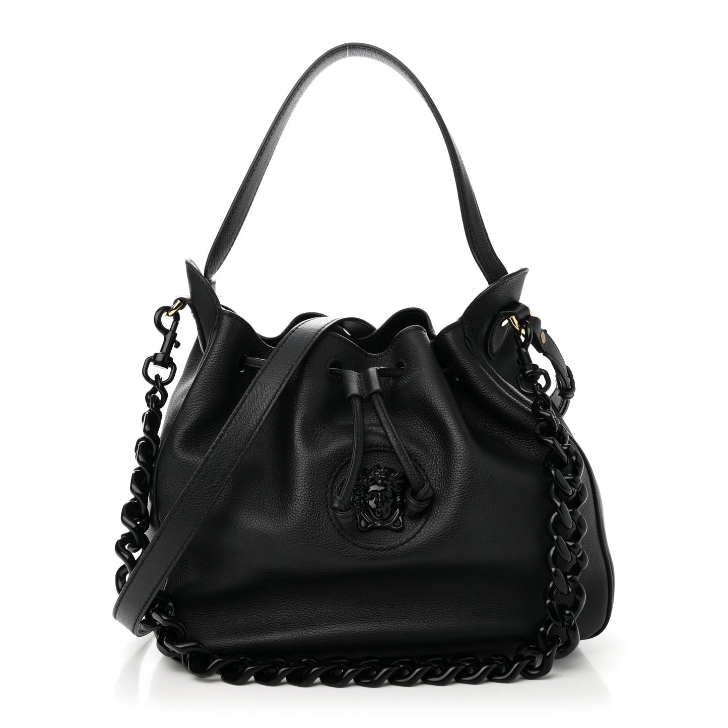 Grained Calfskin La Medusa Bucket Bag Black