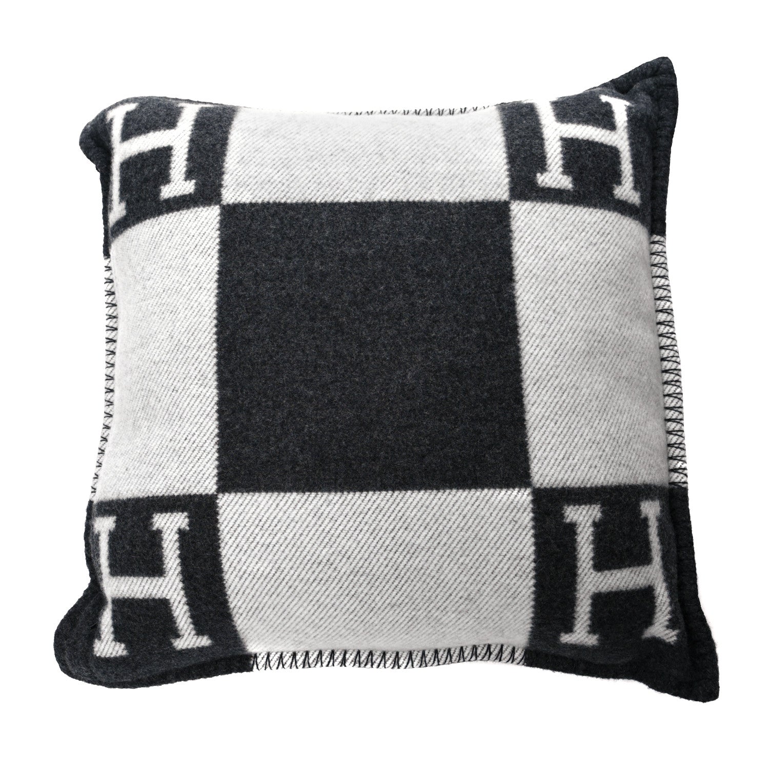 Hermes Wool Cashmere Avalon Pillow PM Ecru Gris Fonce 2 of 3
