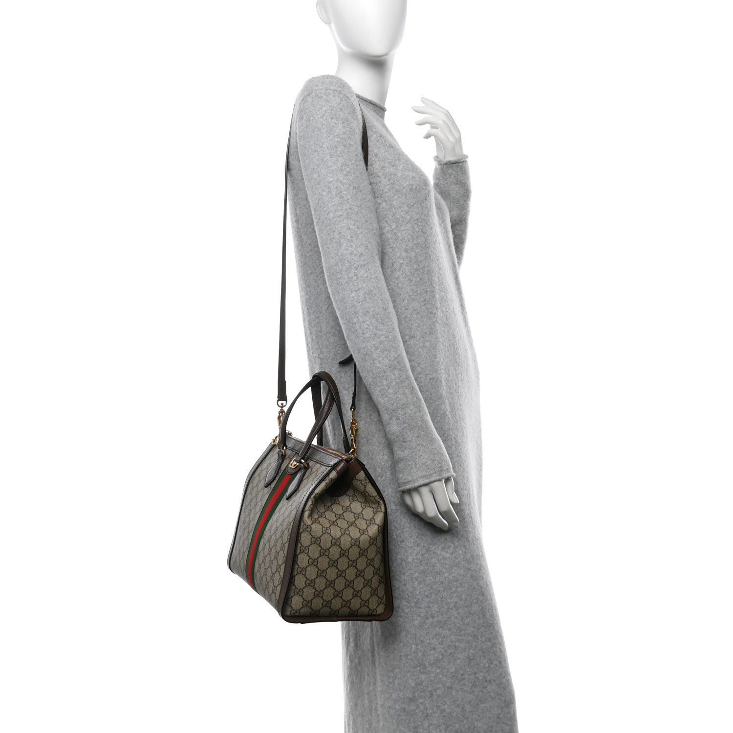 Gucci GG Supreme Monogram Web Medium Ophidia Tote Bag Brown 2 of 12