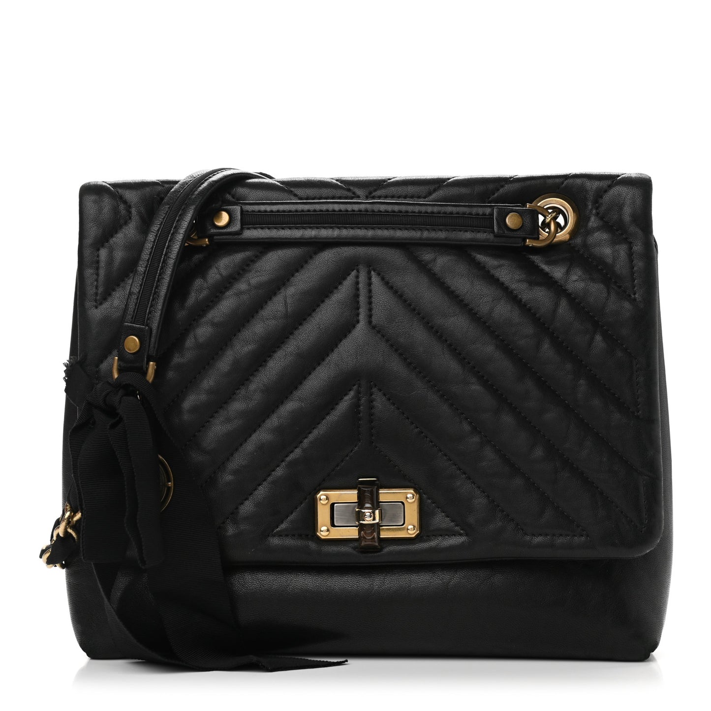 Lambskin Quilted Medium Happy Shoulder Bag Black