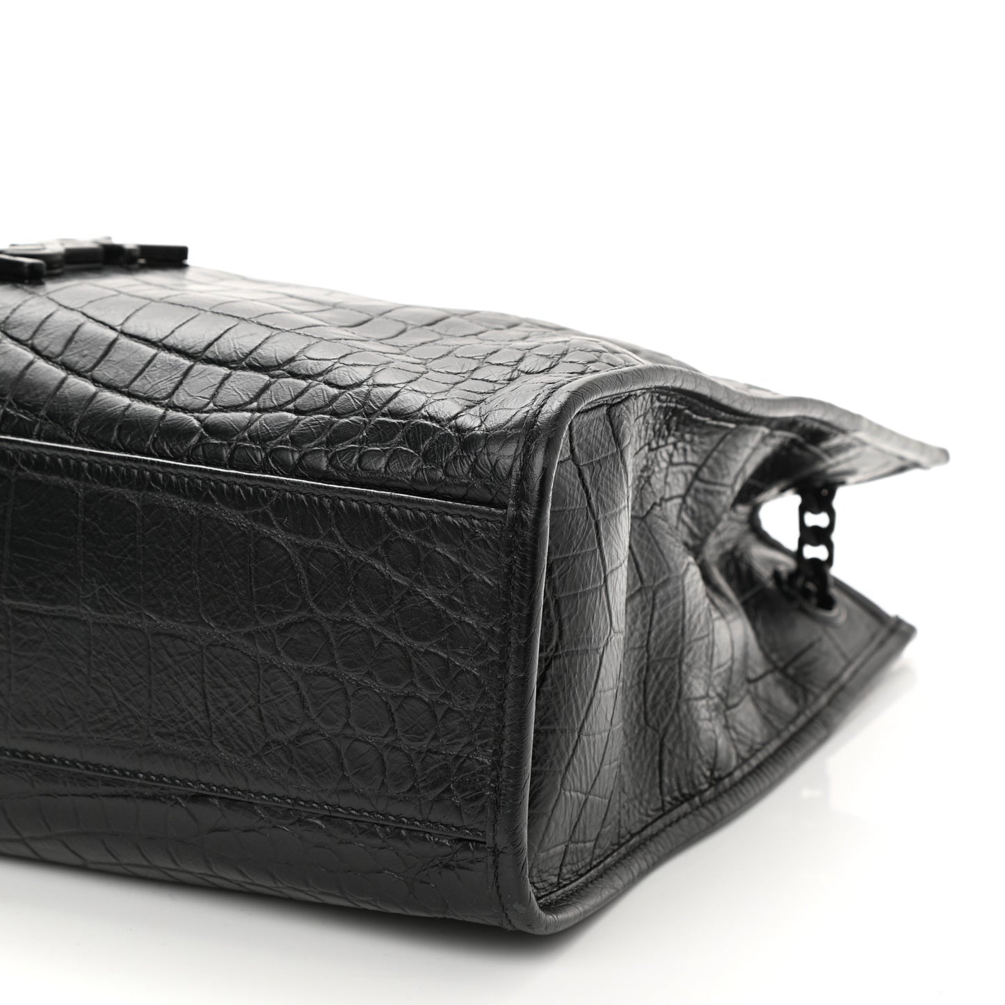 Calfskin Crocodile Embossed Monogram Medium Niki Shopping Bag Black